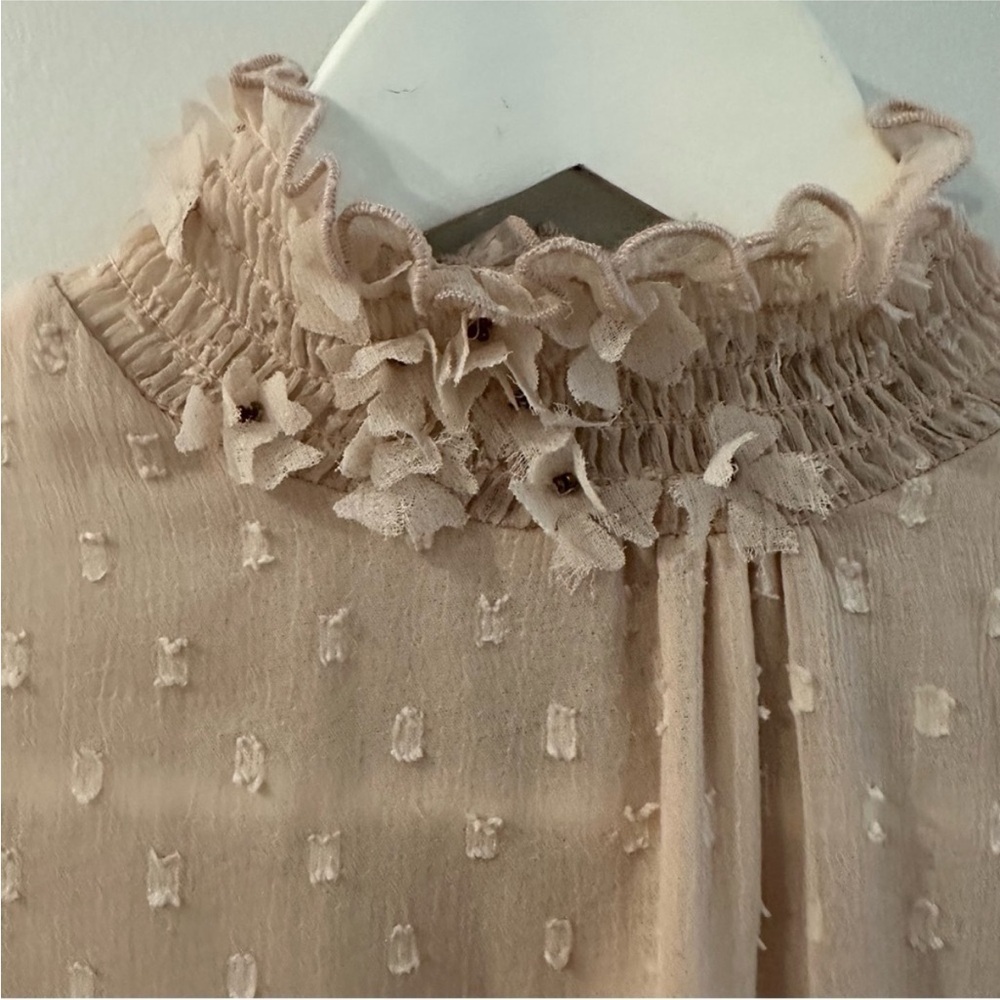 Zara cream  Sheer Fitted Blouse with Mandarin Collar xs - Picture 4 of 10